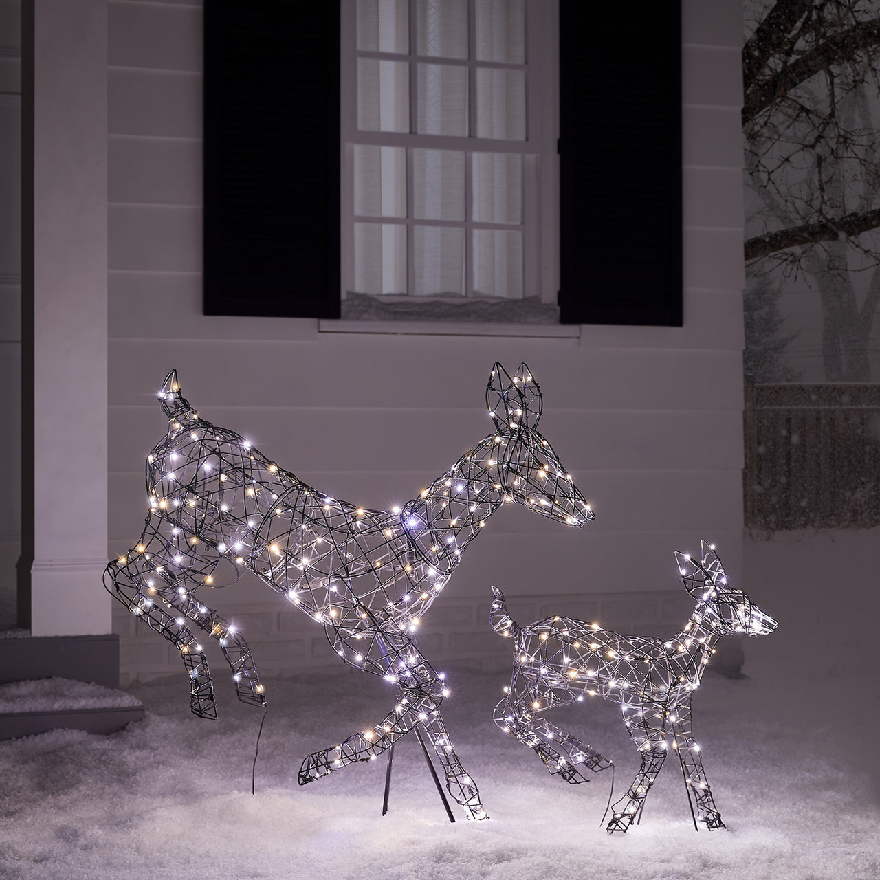 2er Set springende LED-Rentier Hirschkuh & Rehkitz L Harlow