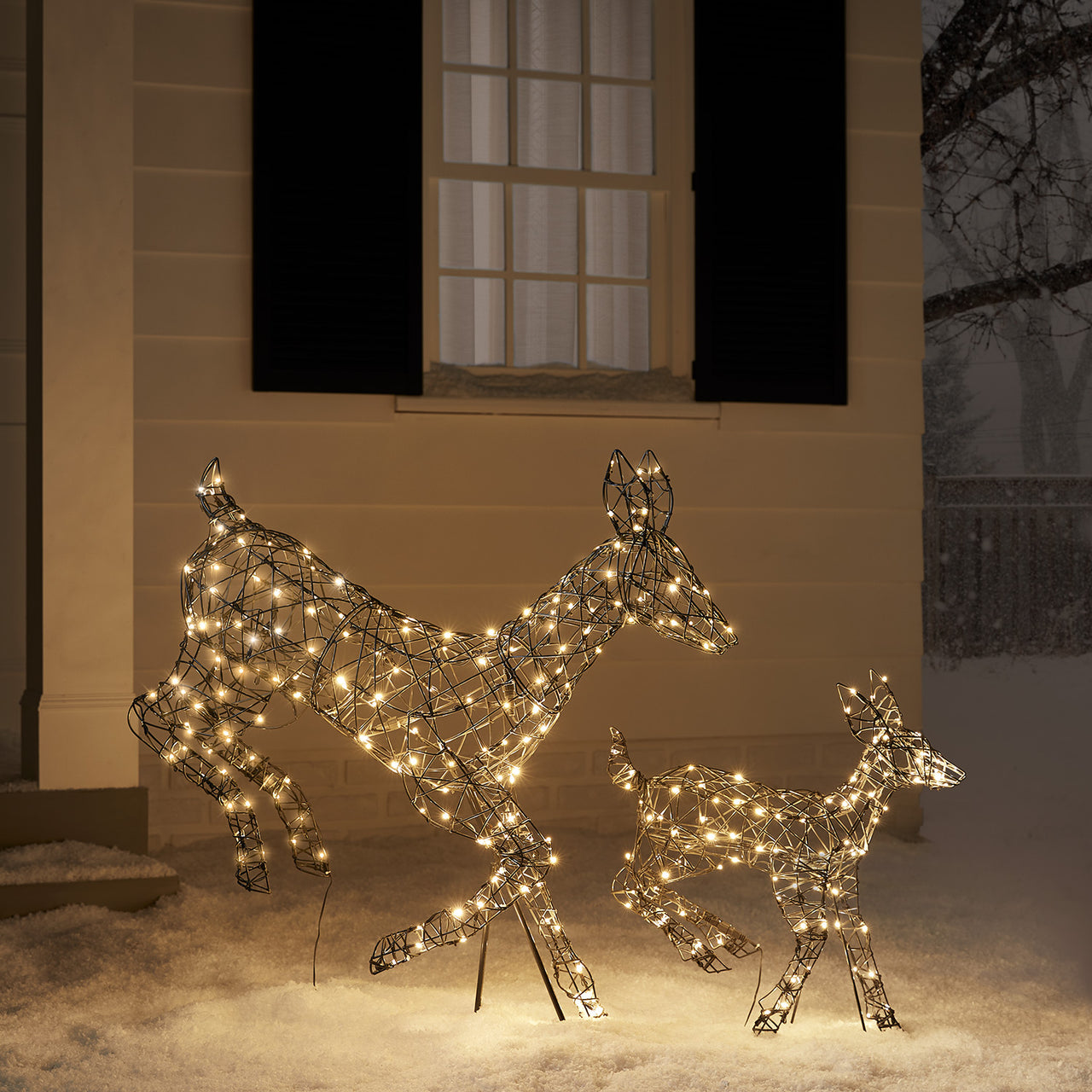 2er Set springende LED-Rentier Hirschkuh & Rehkitz L Harlow