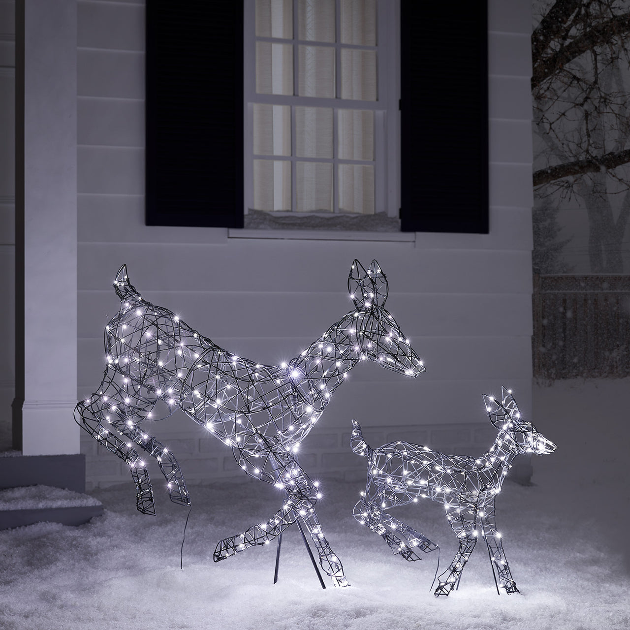 2er Set springende LED-Rentier Hirschkuh & Rehkitz L Harlow