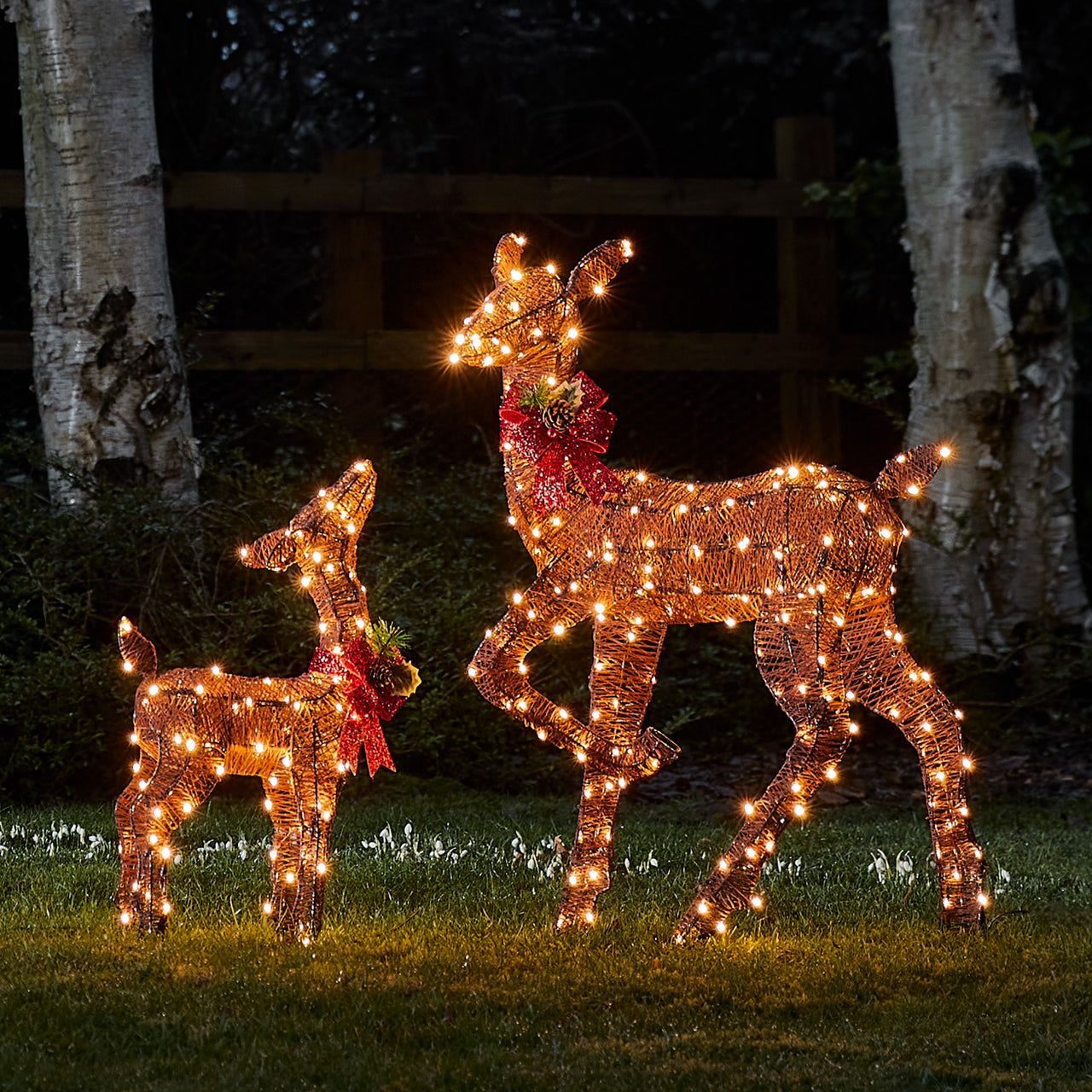 2er Set braune LED-Rentiere Hirschkuh & Rehkitz Harewood